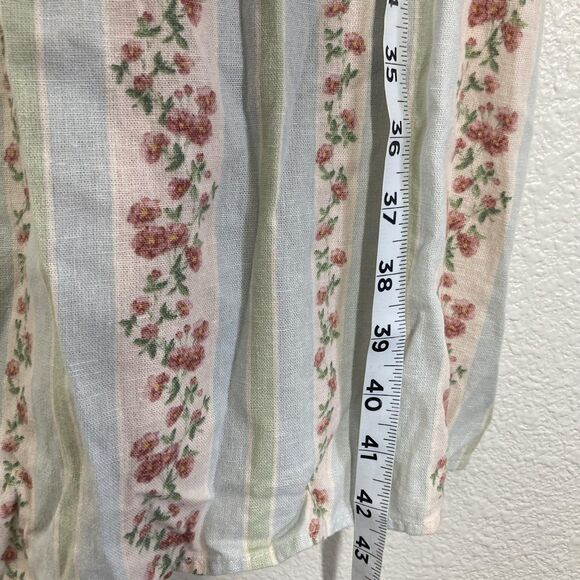 WeWoreWhat Dress Womens Large Blue Green Floral Stripe Linen Blend Midi Back Zip - Picture 9 of 16